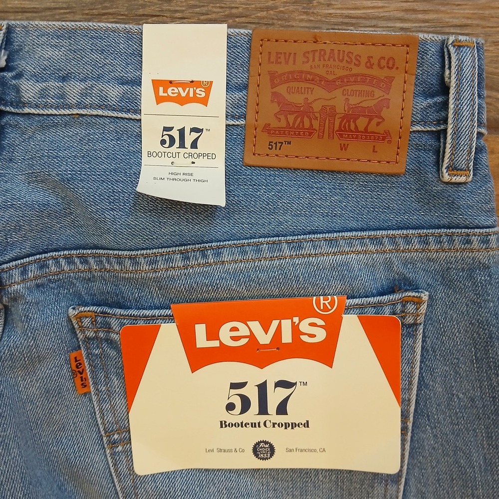 Levis Jeans Womens 31 Blue Denim 517 Bootcut Cropped High Rise Orange Tags - Picture 2 of 11